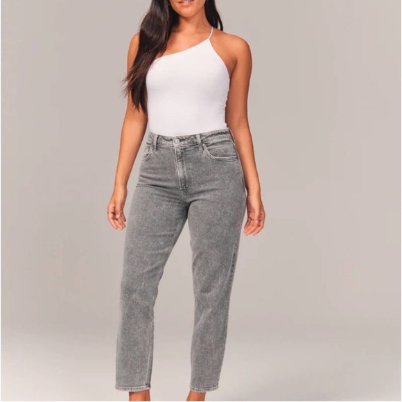 Abercrombie & Fitch Denim - Abercrombie & Fitch The Mom High Rise Curve Love 27 4S Petite Gray Wash